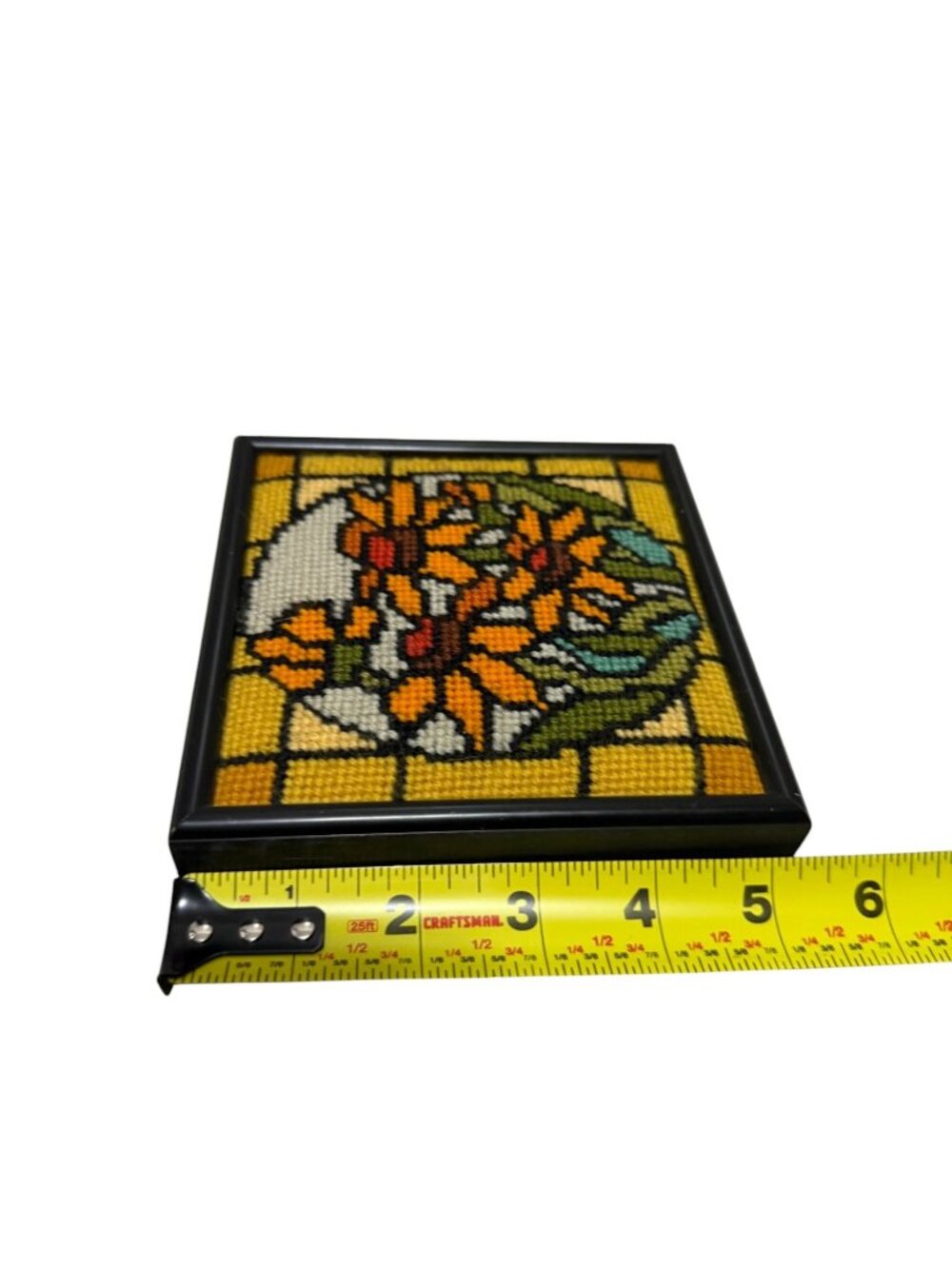 Framed Floral Needlepoint Wall Art Sunset Designs Stained Glass Vintage 70s - Picture 8 of 11